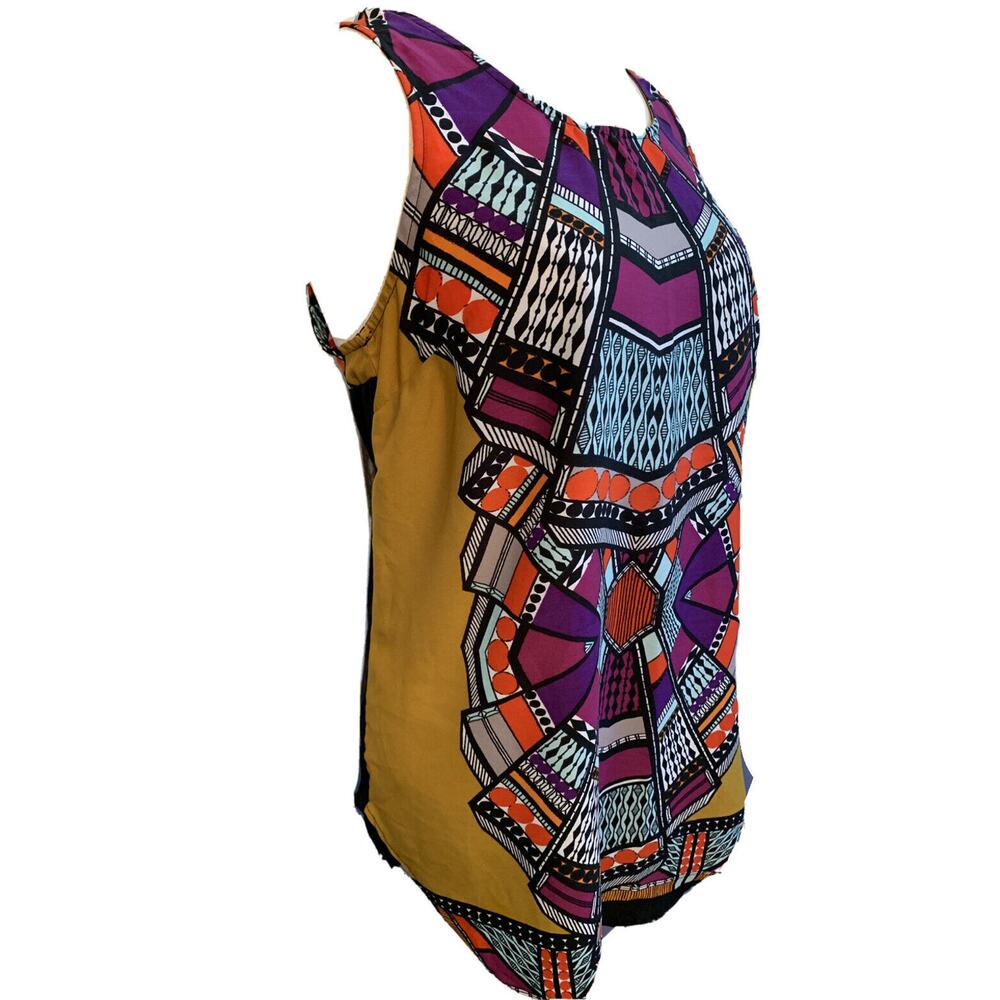 Small TJ Collection Women's Sleeveless Blouse Print Front Jersey Knit Back